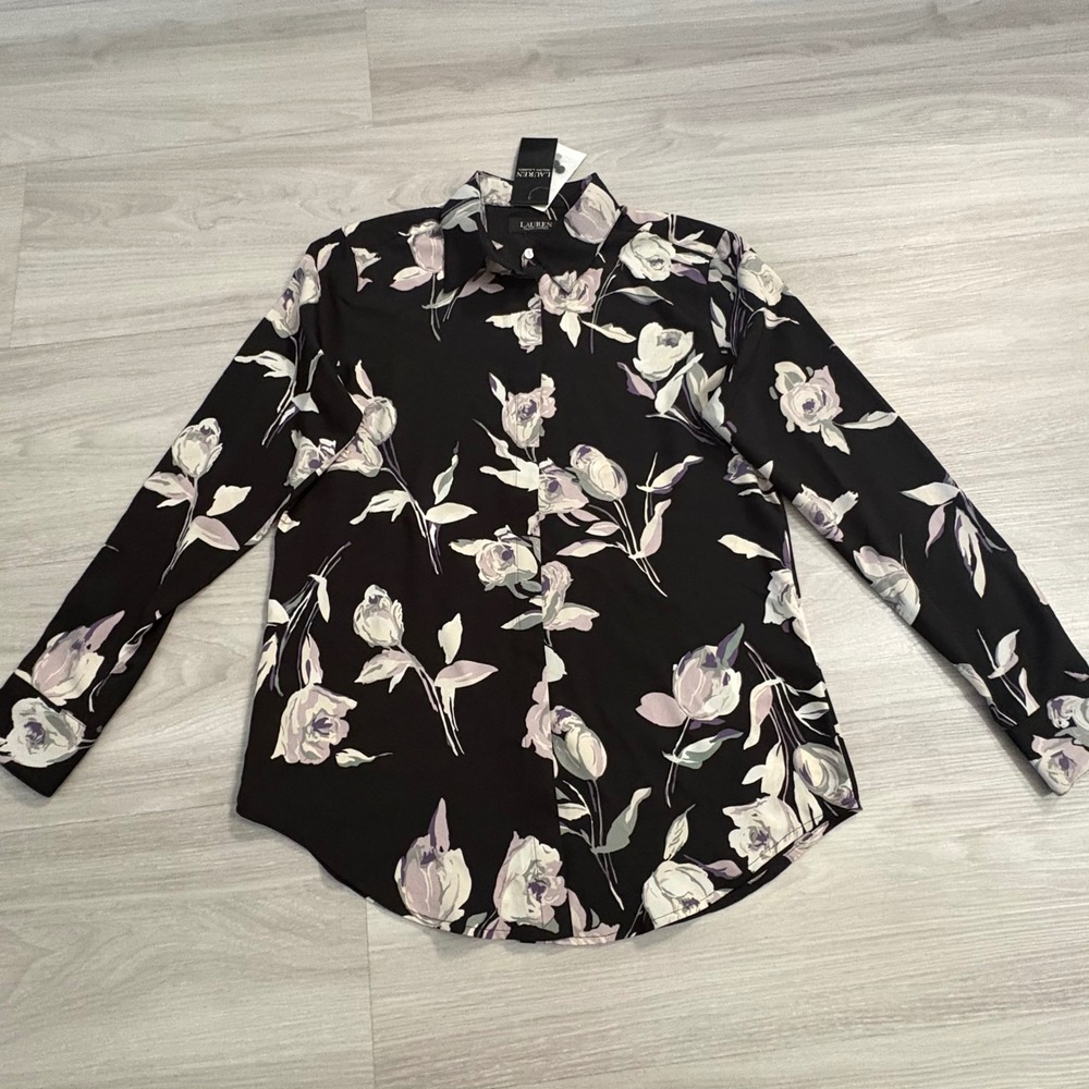 Lauren Ralph Lauren Shirt Women Floral Button Down Long Sleeve Blouse Size S NWT - Picture 2 of 16